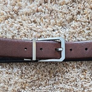 Perry Ellis Classic Brown/Black Belt, Silver-Tone Buckle, Reversible, euc, 42